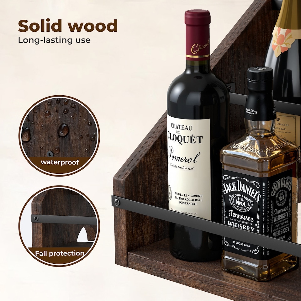 image 1 of Toque Counter Top Wine Rack Storage Liquor Bottle Display Shelf Wooden Holders