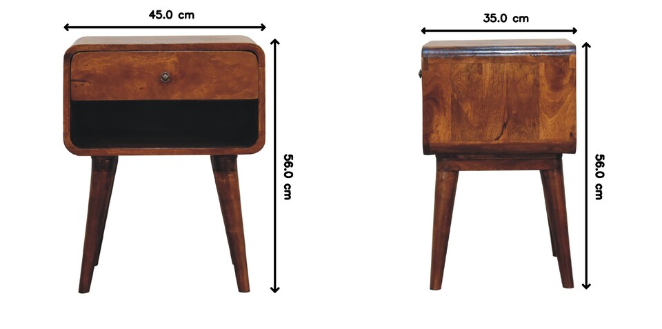 image 1 of Artisan Furniture Solid Wood Curve Open Slot Chestnut Bedside, 1 drawer & 1 Shelf, Brown