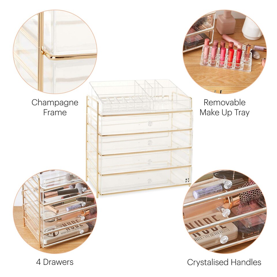 image 1 of Beautify 5 Tier Acrylic Makeup Storage with Champagne Frame
