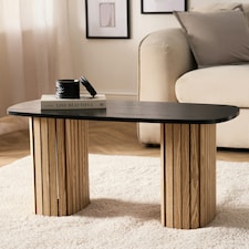 OHS Ribbed Curved Home Furniture Living Room Decor Coffee Table Multi | Light Wood and Black