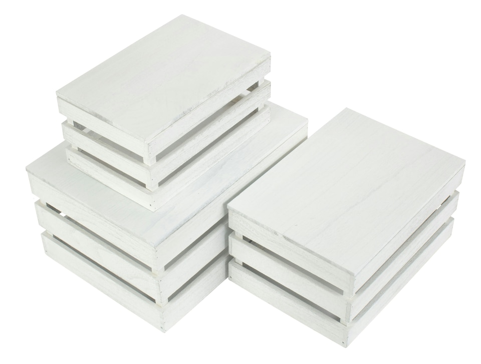 image 1 of Set of 3 Vintage Slatted Wooden Box | Brown | Brown | 3