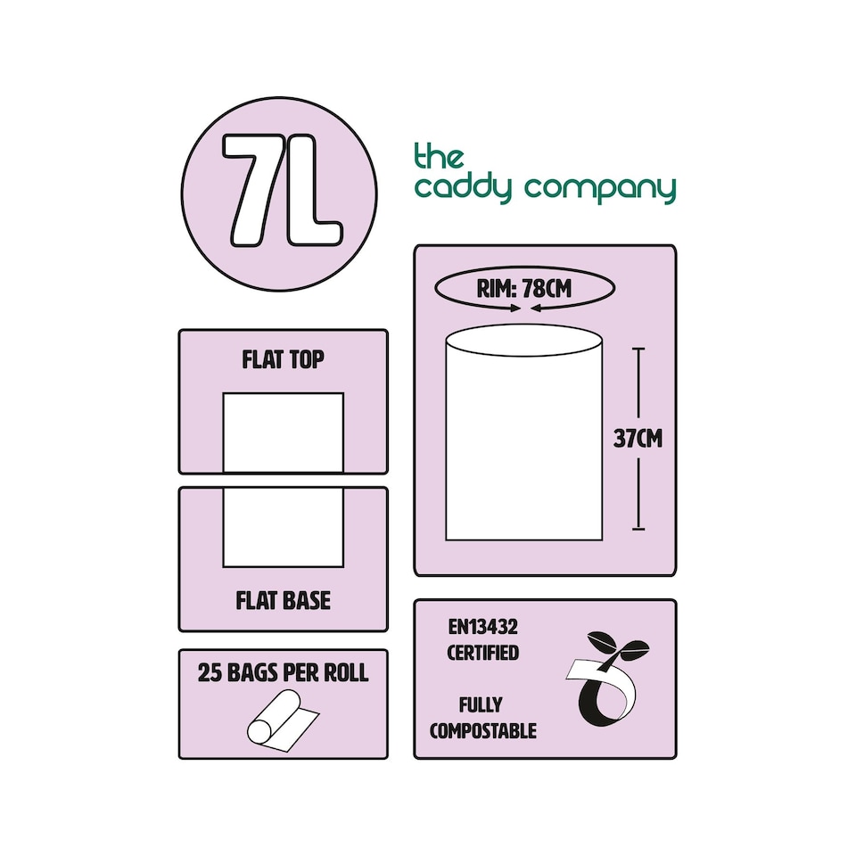 image 1 of The Caddy Company 7 Litre Compostable Food Waste Bin Bags - 10 Rolls