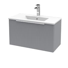 Balterley Tixall Fluted 1 Drawer Wall Hung Vanity Unit with Minimalist Basin, Satin Grey, 800mm