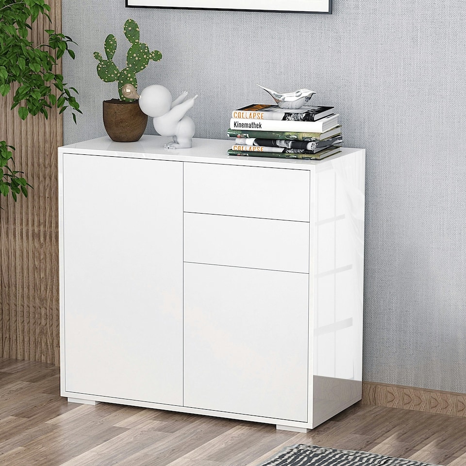 image 1 of HOMCOM Side Cabinet with 2 Door Cabinet and 2 Drawer for Home Office, White