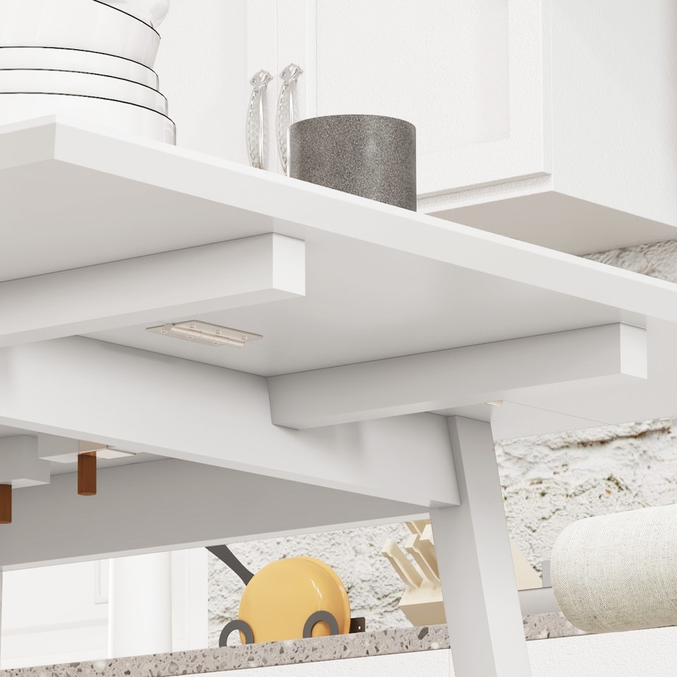 image 1 of HOMCOM Solid Wood Folding Dining Table, Drop Leaf Table for 2-4 People, Rectangle Kitchen Table for Small Space, White | White