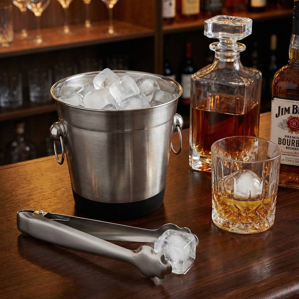 image 1 of Stainless Steel Ice Bucket And Tongs Set | White | 2