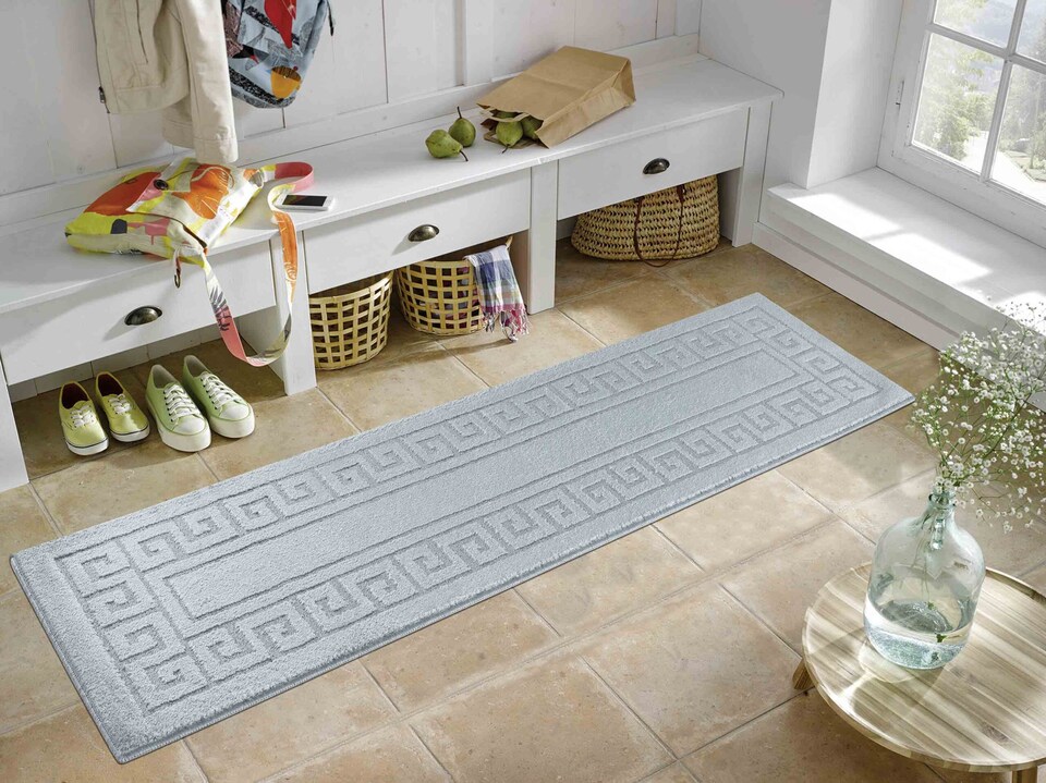image 1 of Ivy Washable Greek Key Design Anti Slip Doormats - Runners