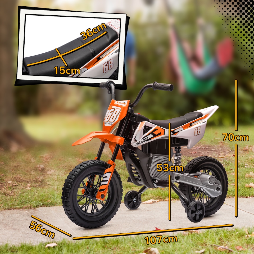 image 1 of AIYAPLAY 12V Kids Electric Motorbike, Kids Electric Ride on Motorcycle, Battery Powered Toy with Twist Grip Throttle, Training Wheels, Suspension System, Music, Orange