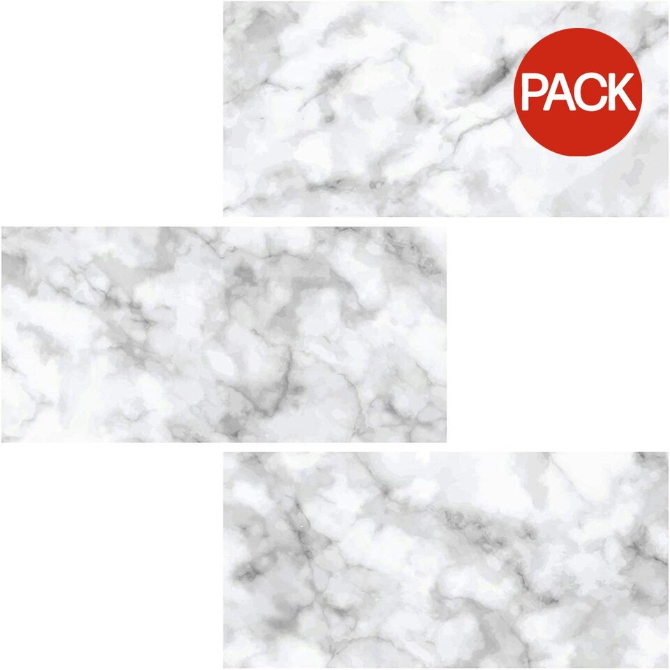 Fine Decor Carrara Tiles (Pack of 4) - White/Grey - 25cm x 25cm White | 25cm x 25cm