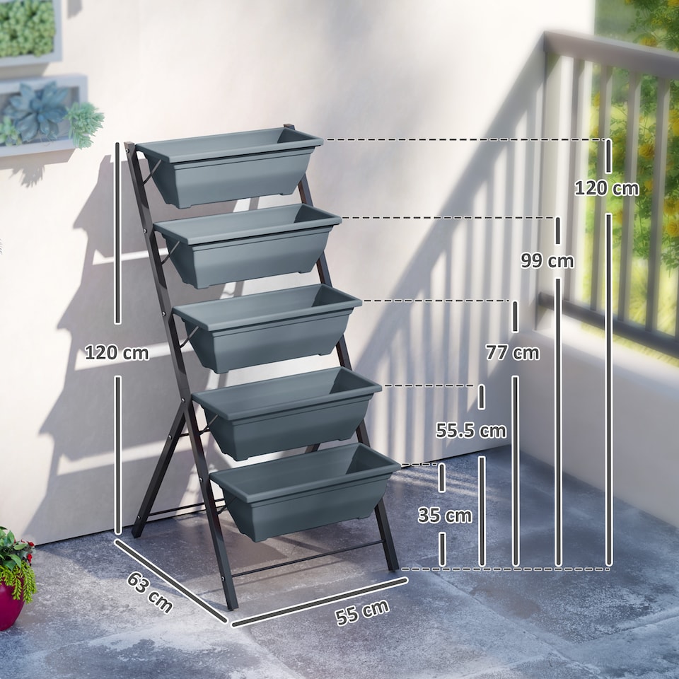 image 1 of Outsunny 5-Tier Raised Garden Bed, Ladder Planter with 5 Removable Boxes | Grey | Grey | 1
