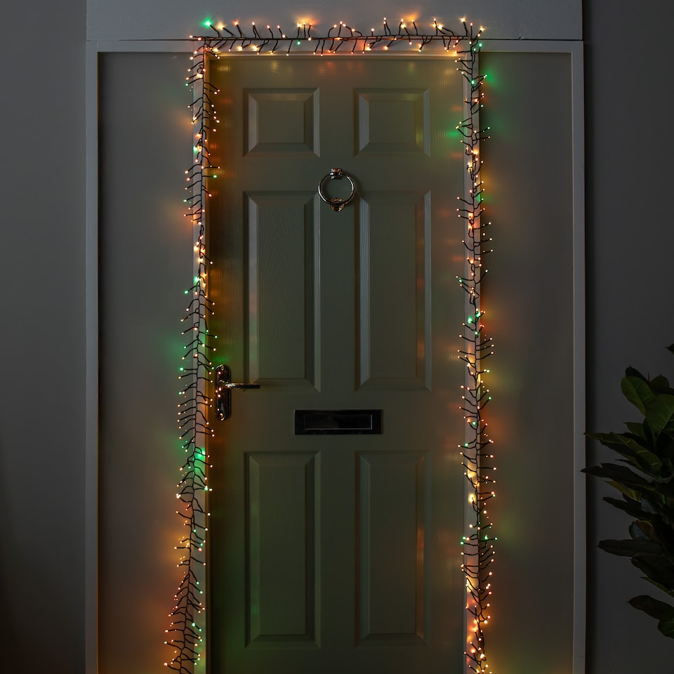 image 1 of 5.5m 426 Cluster LED Autumn Twist Door Garland with Multi-Coloured LEDs on Green Cable