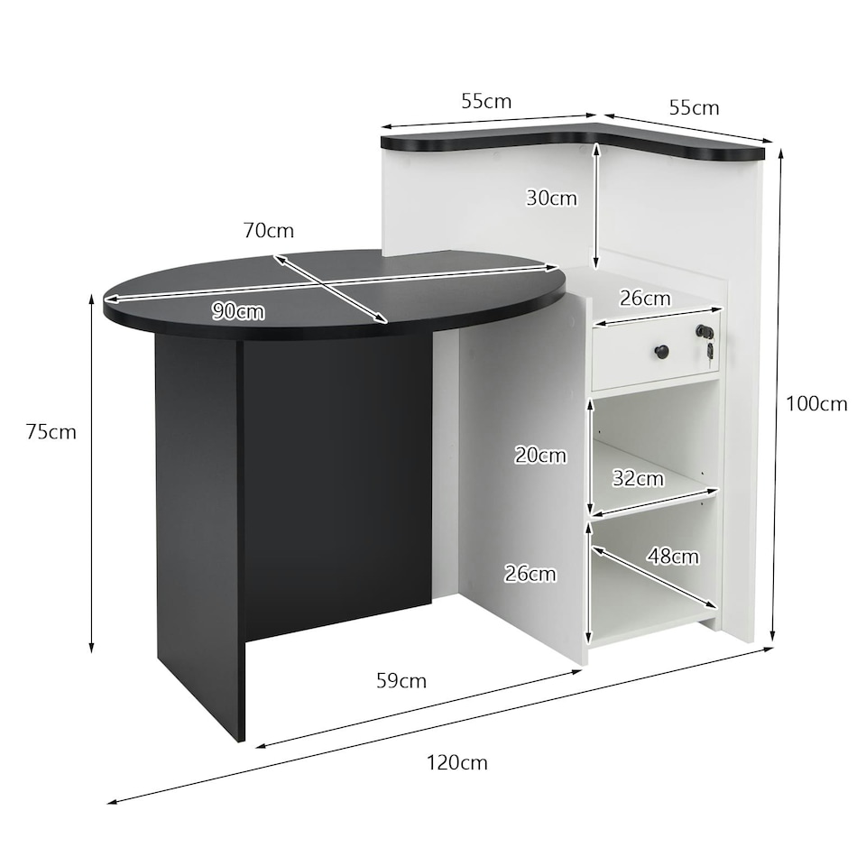 image 1 of COSTWAY Reception Desk with Lockable Drawer Black Black