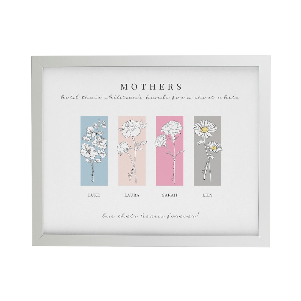 image 1 of Personalised Birth Flower Family of 4 White Framed Print White | One Size