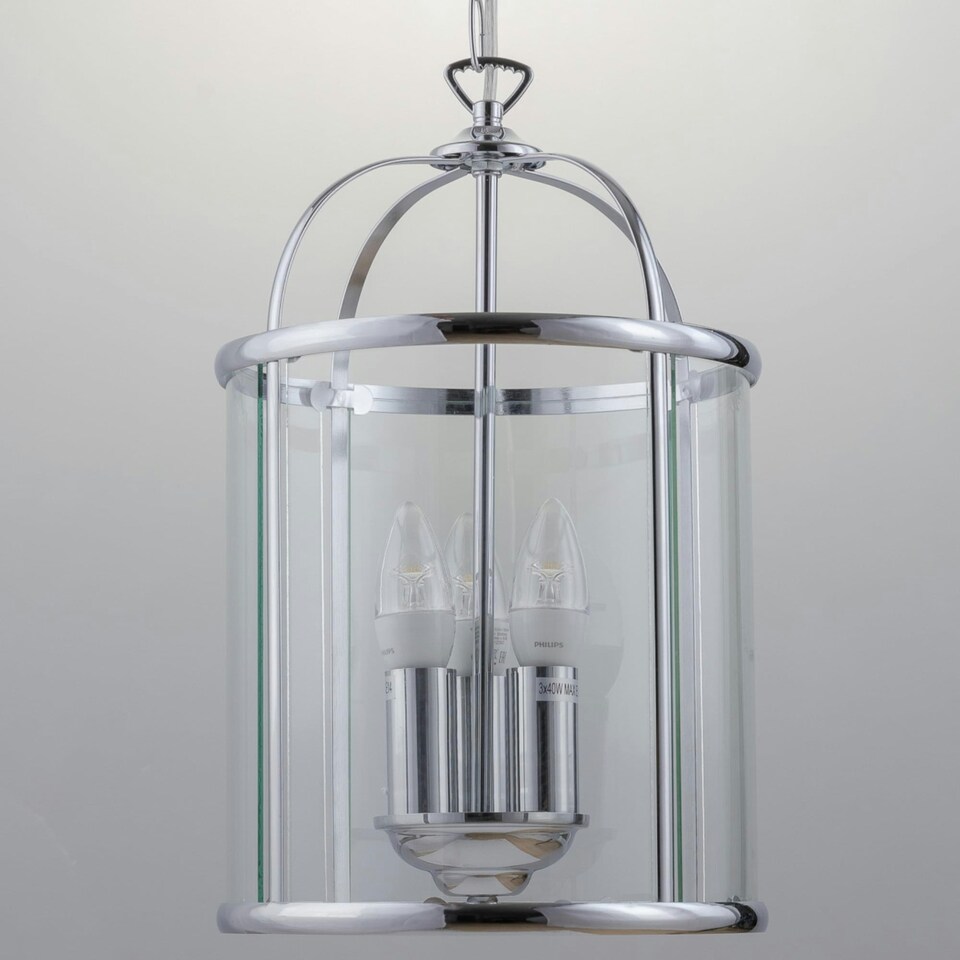 image 1 of Polished Chrome 3 Light Lantern Style Pendant Chrome | Clear