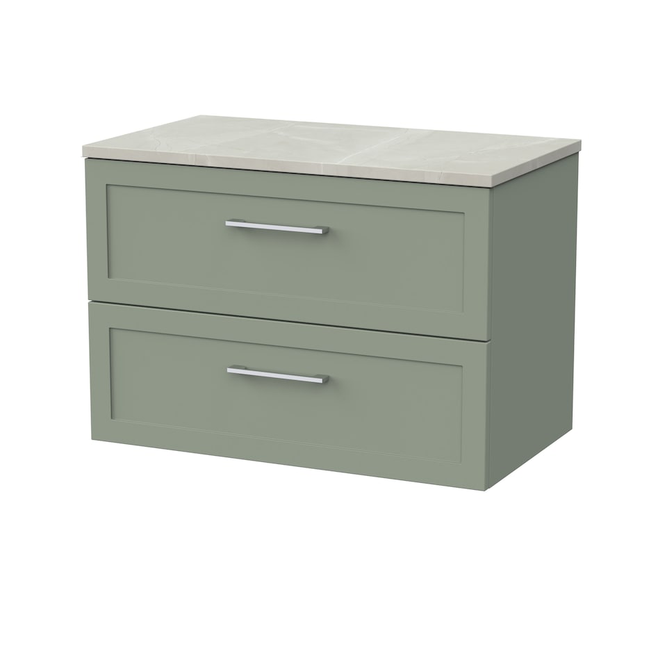 image 1 of Balterley Stonnall Traditional Wall Hung 2 Drawers Vanity Unit with Marble Plaster Laminate Worktop, 800mm, Reed Green