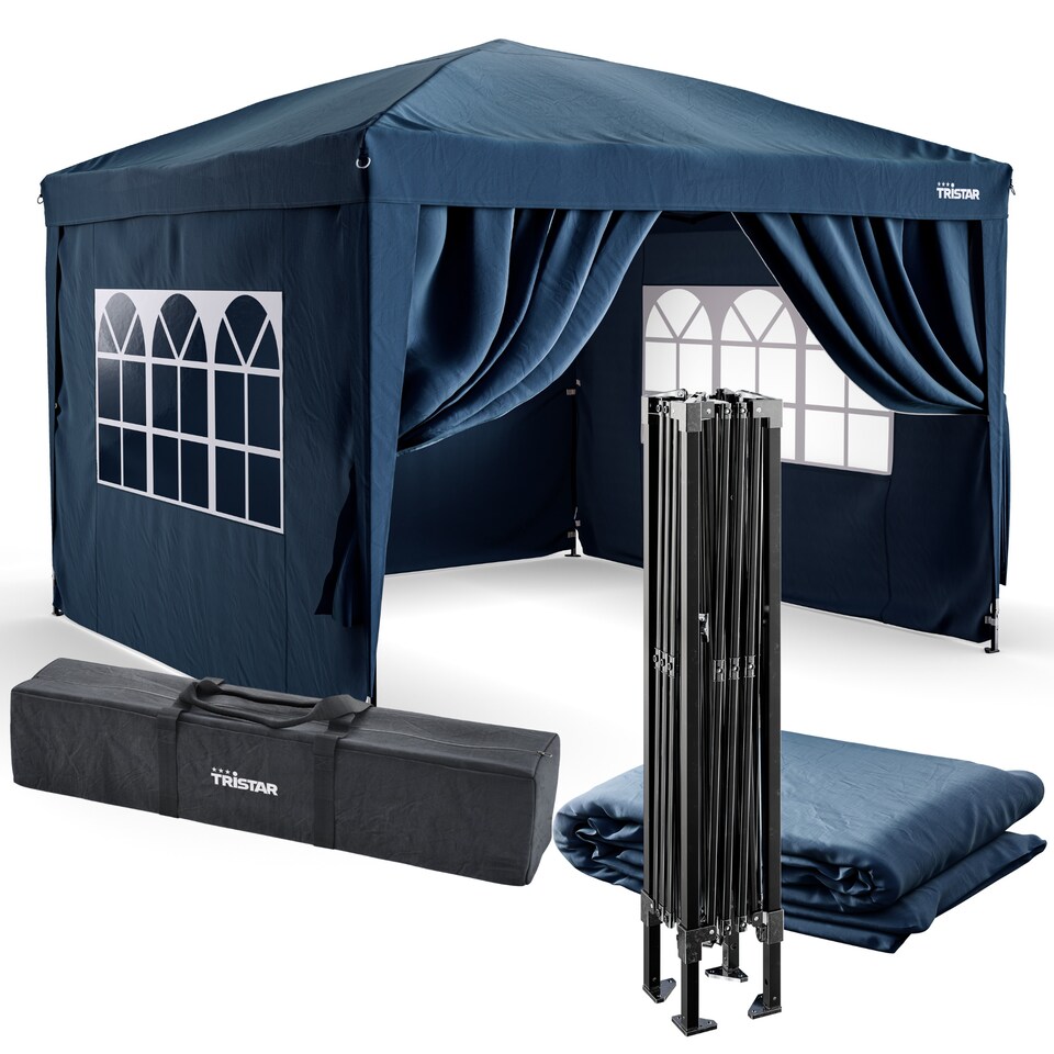 image 1 of Tristar 3x3m Pop Up Party Tent PT-7808 - With Side Walls - Blue - Foldable Gazebo - Includes Carry Bag - Gazebo
