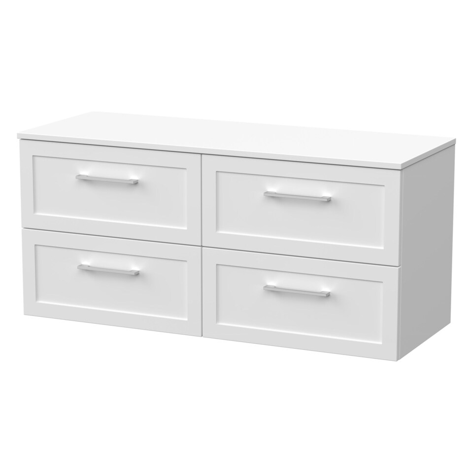 image 1 of Balterley Stonnall Traditional Wall Hung 4 Drawer Vanity Unit with Laminate Worktop, 1200mm, Matt White