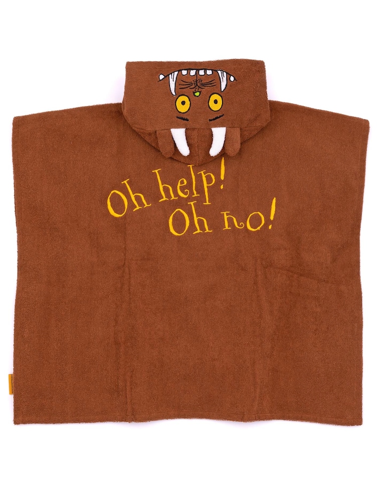 image 1 of The Gruffalo Kids Towel Poncho | Brown Bath Towel For Boys & Girls with 3D Ears | Woodlands Story Book Swimwear | Hooded Graphic Beach Cover Up | Cosy Swim Accessory Gift for Children
