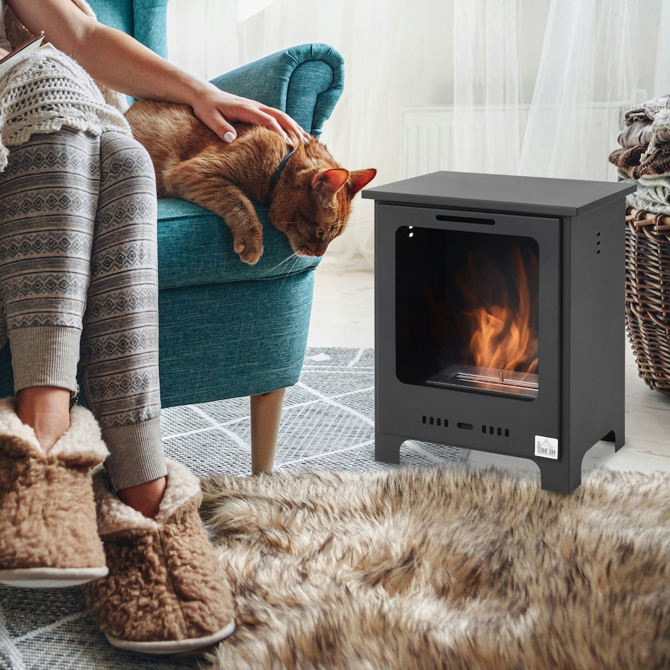 image 1 of HOMCOM Free Standing Bio Ethanol Fireplace Heater with 0.9L Tank for Home Black