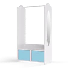 Kids MDF Wooden Hanging Clothes Rail Wardrobe Storage Shelves with Inserts Mirror | Blue | Sky Blue
