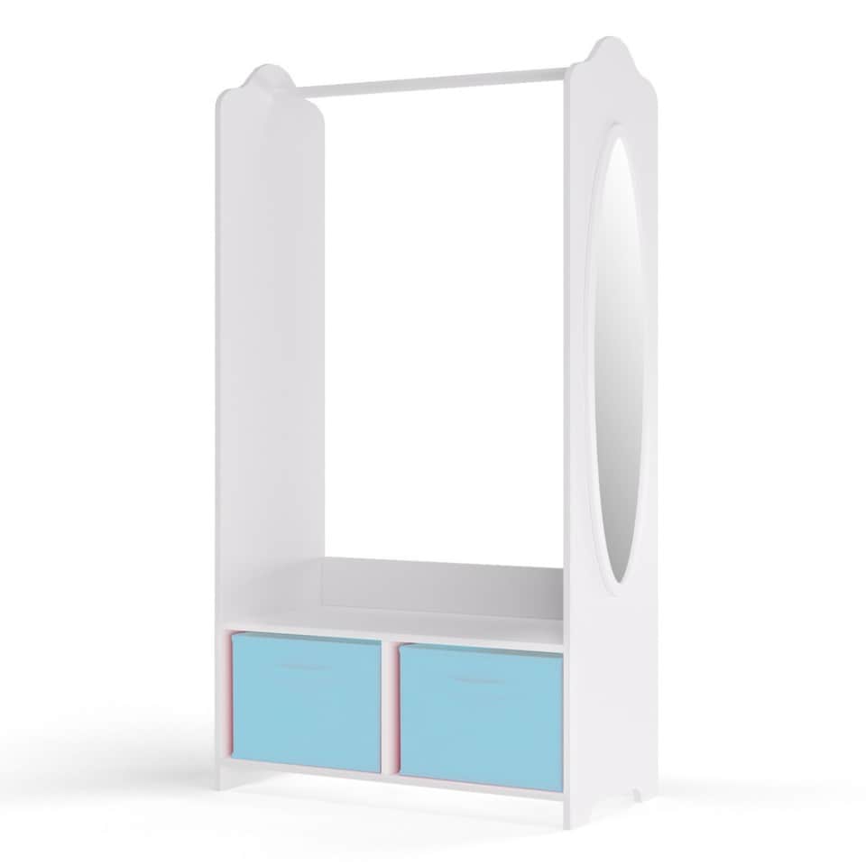 image 1 of Kids MDF Wooden Hanging Clothes Rail Wardrobe Storage Shelves with Inserts Mirror | Blue | Sky Blue