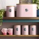 image 2 of Cooks Professional 5 Piece Ribbed Tea Coffee Sugar Bread & Biscuit Cannisters with Labels | Pink | Pink & Silver
