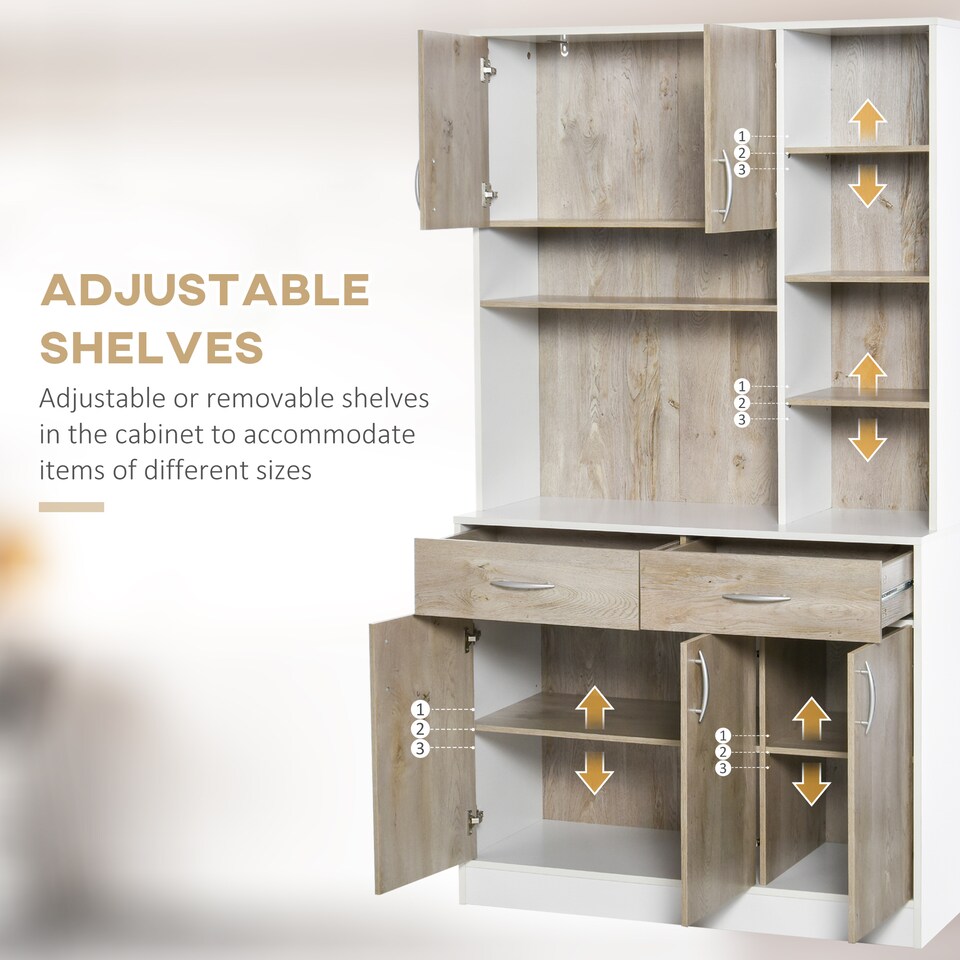 image 1 of HOMCOM Kitchen Cupboard Sideboard Storage Cabinet Unit with Counter Top, Adjustable Shelves, Drawers for Dining Room, Living Room