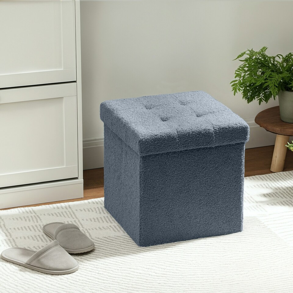 image 1 of HOMCOM Foldable Sherpa Fleece Storage Ottoman, 38 x 38 x 38 cm Blue