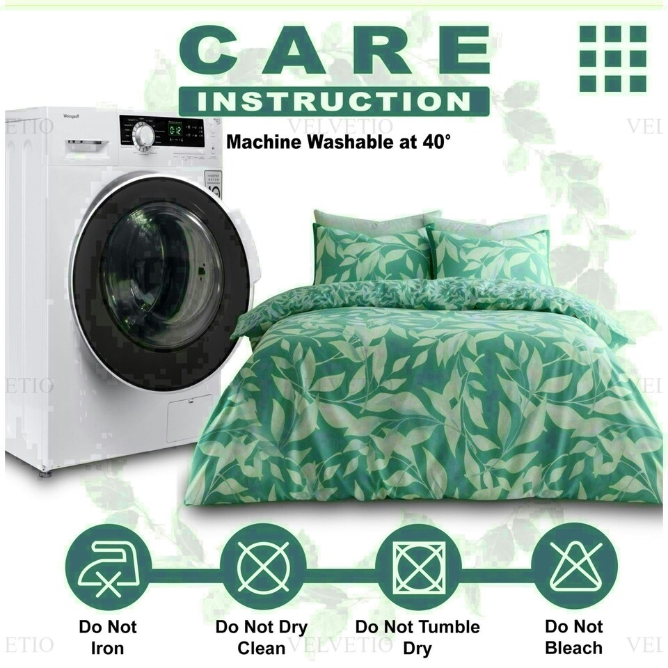 image 1 of Canyon Leaf Printed Duvet Cover Set Reversible Polycotton Beddings Green | Double