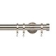 image 1 of 35mm Fixed Length Metal Curtain Pole Set Satin Silver End Cap Finial 105cm