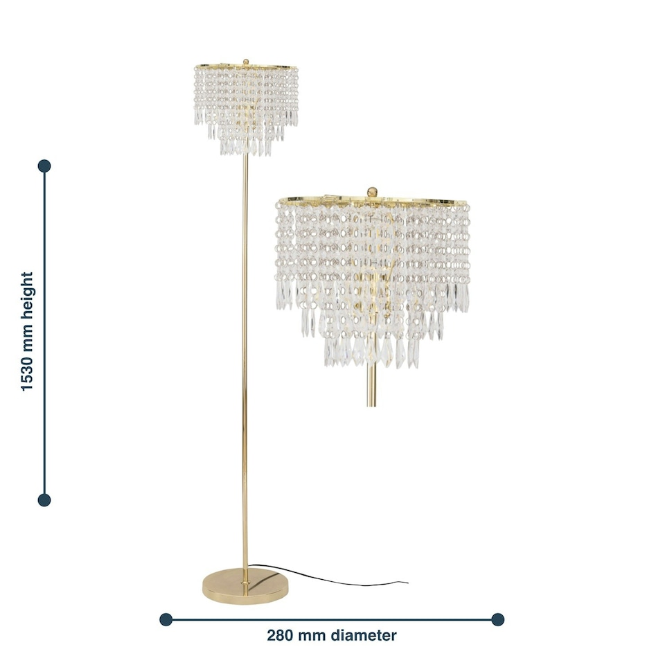 image 1 of First Choice Lighting Cascada Gold and Acrylic Crystal Jewelled Floor Lamp Gold | Clear