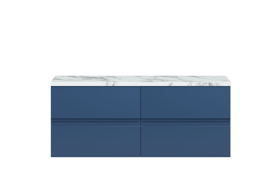 image 1 of Balterley Mavesyn Contemporary 4 Drawer Wall Hung Vanity Unit with Laminate Worktop, Dark Blue, 1200mm