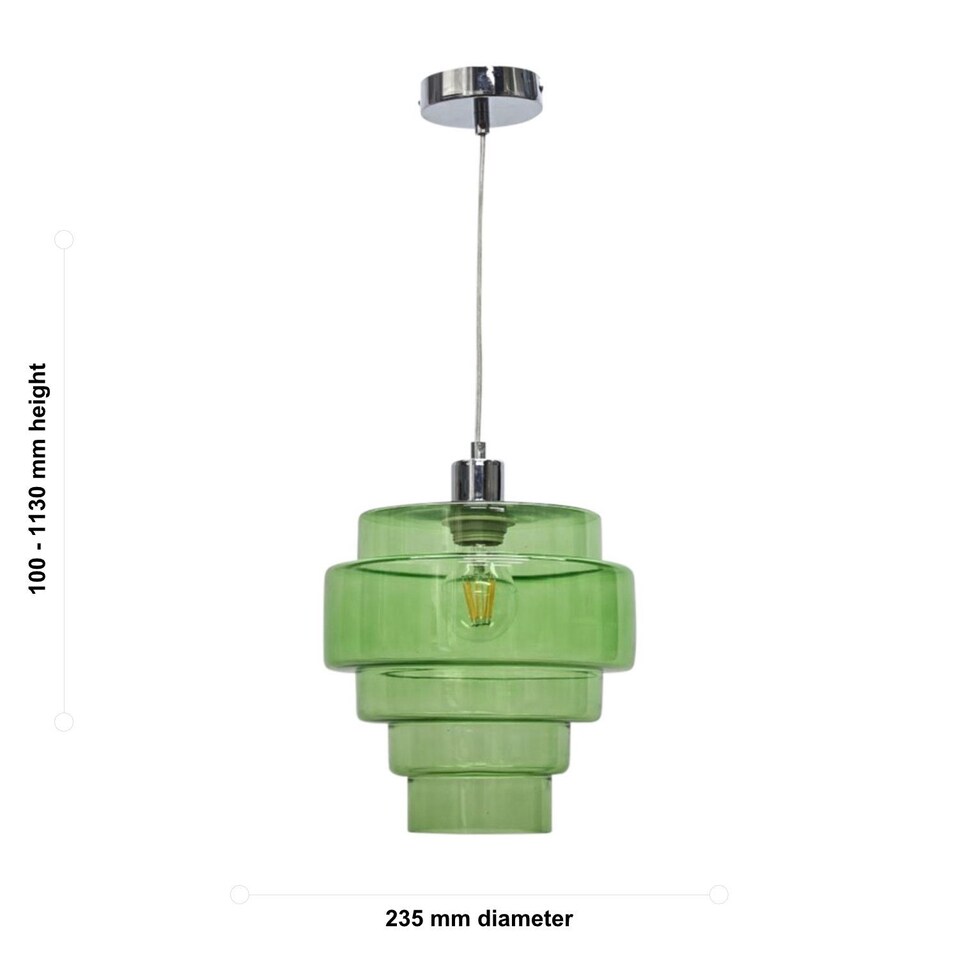 image 1 of Benson - 5 Tier Green Glass Chrome Ceiling Pendant Light