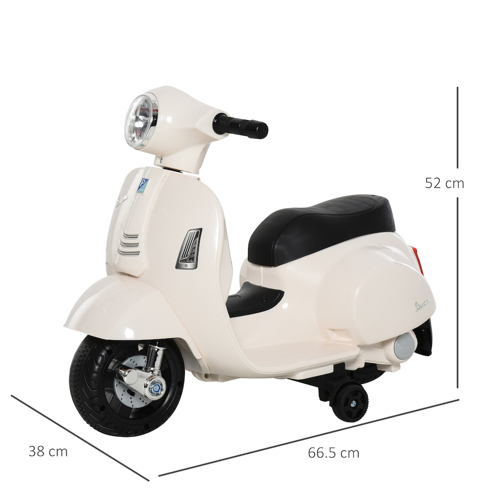 image 1 of HOMCOM Vespa Licensed Kids Ride On Motorcycle 6V Battery Powered Electric Toys | White | White