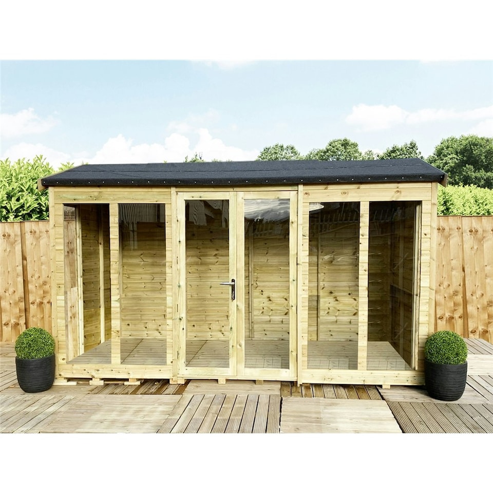 image 1 of 10 x 7 REVERSE Pressure Treated Tongue And Groove Apex Summerhouse + LONG WINDOWS + Safety Toughened Glass (10' x 7' / 10ft x 7ft) (10x7)