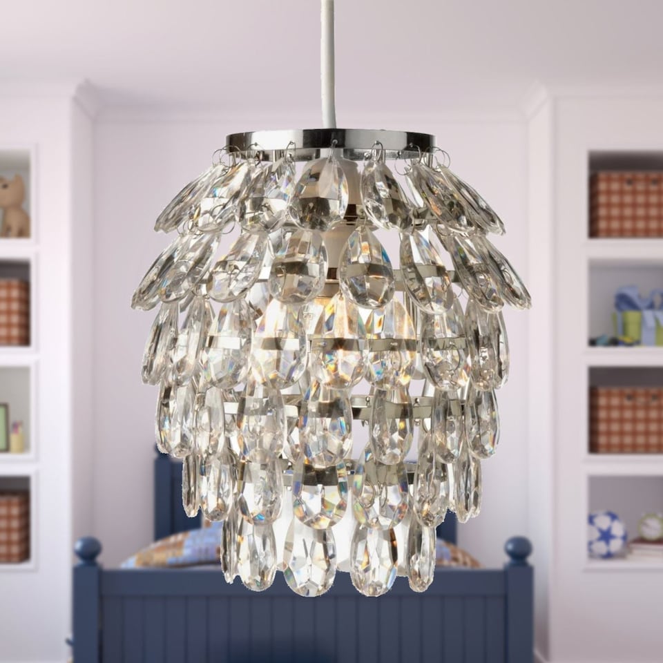 image 1 of Set of 2 Pineapple - Chrome and Clear Jewelled Pendant Lightshades | Clear | Chrome | Medium | 2