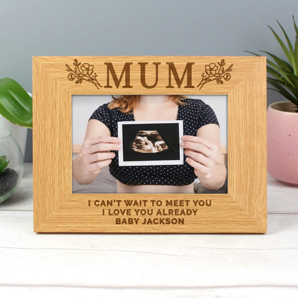 image 1 of Personalised Floral Mum 6x4 Oak Finish Photo Frame Brown | One Size