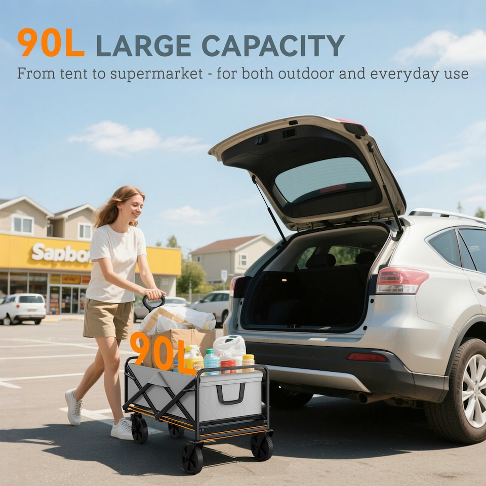 image 1 of Outsunny Folding Outdoor Storage Trolley Cart Bag Telescopic Handle Brakes Grey