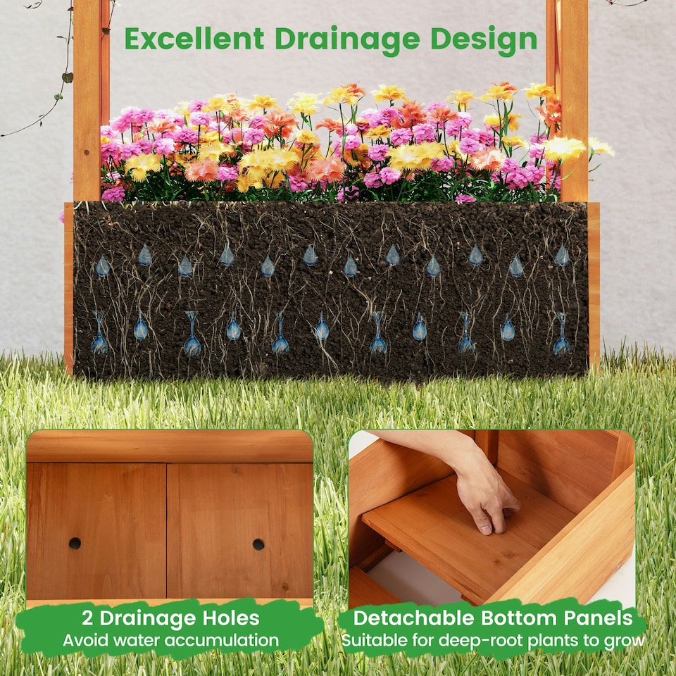 image 1 of COSTWAY Raised Garden Bed Wood Planter Box with Trellis Orange