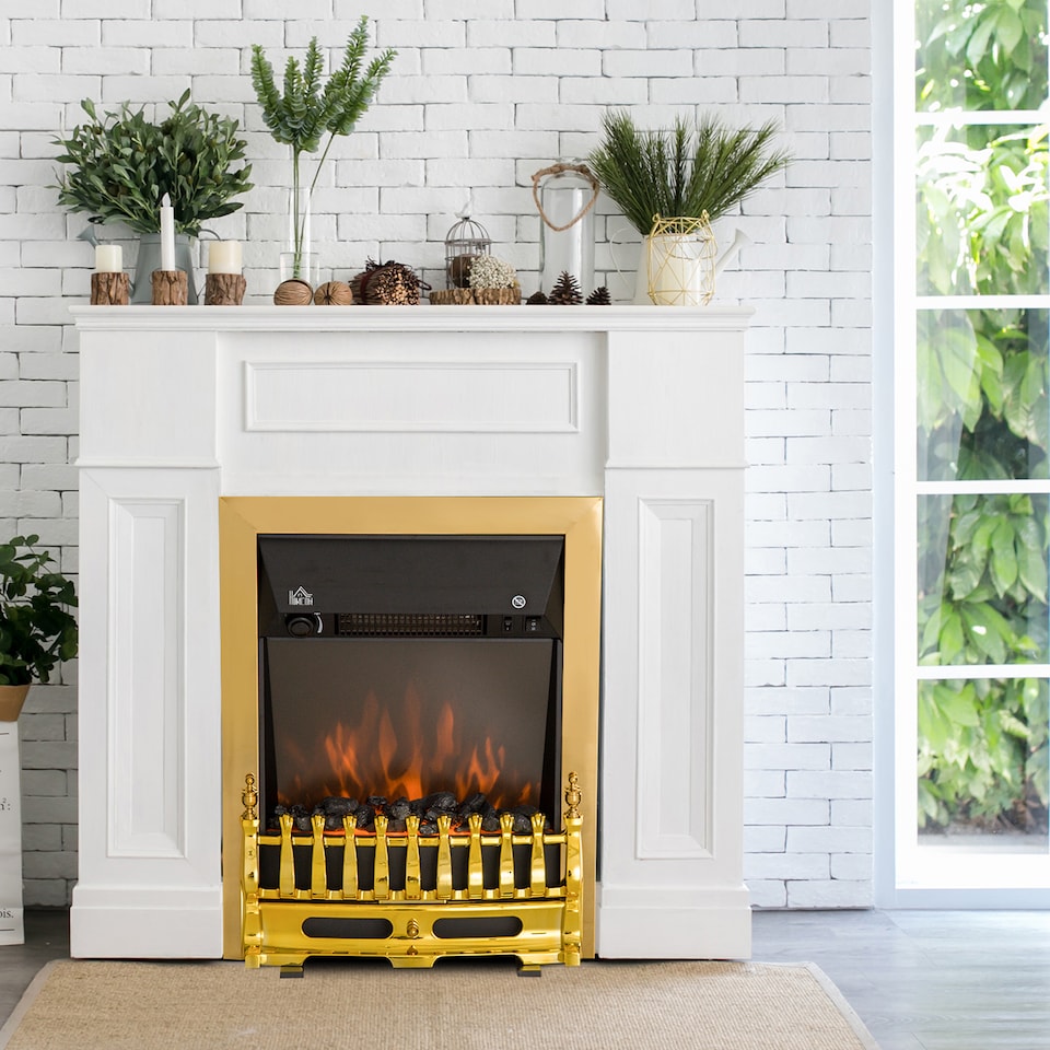 image 1 of HOMCOM Electric Fireplace 1 & 2KW LED Fire Flame for Living Room Golden | Gold