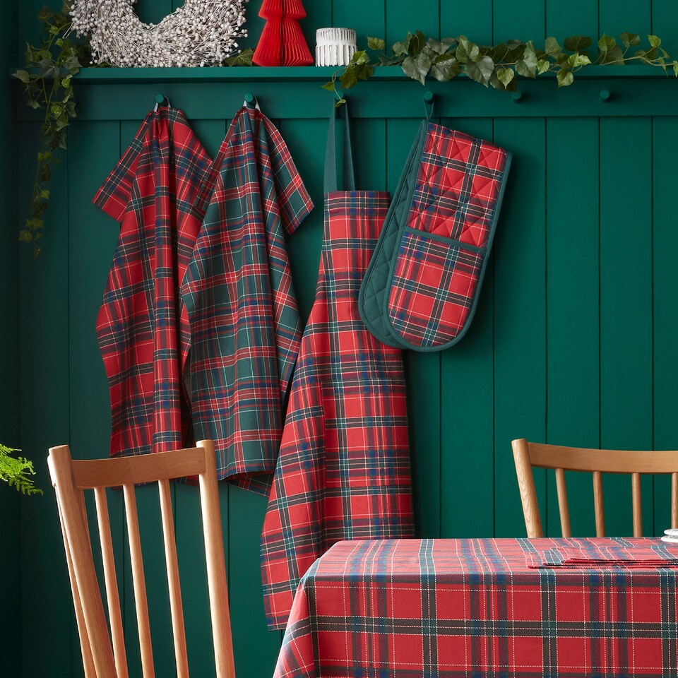 image 1 of Catherine Lansfield Christmas Tartan Check Cotton Kitchen Adult Apron