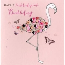 Open Birthday Card FLAMINGO, Button Up by Second Nature