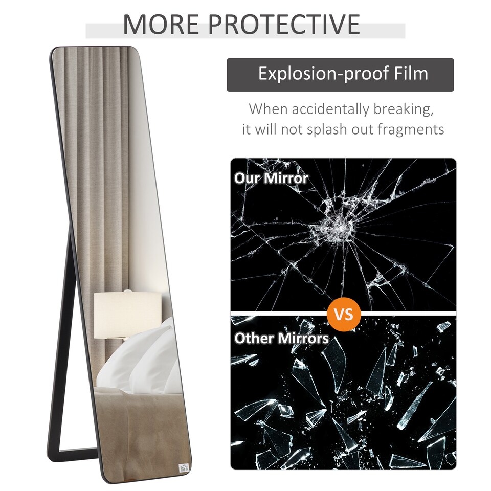 image 1 of HOMCOM Full Length Mirror, 156 37 cm Rectangular Full Body Mirror with Stand, Floor Standing, Hanging or Leaning Against Wall for Bedroom Cloakroom, Black