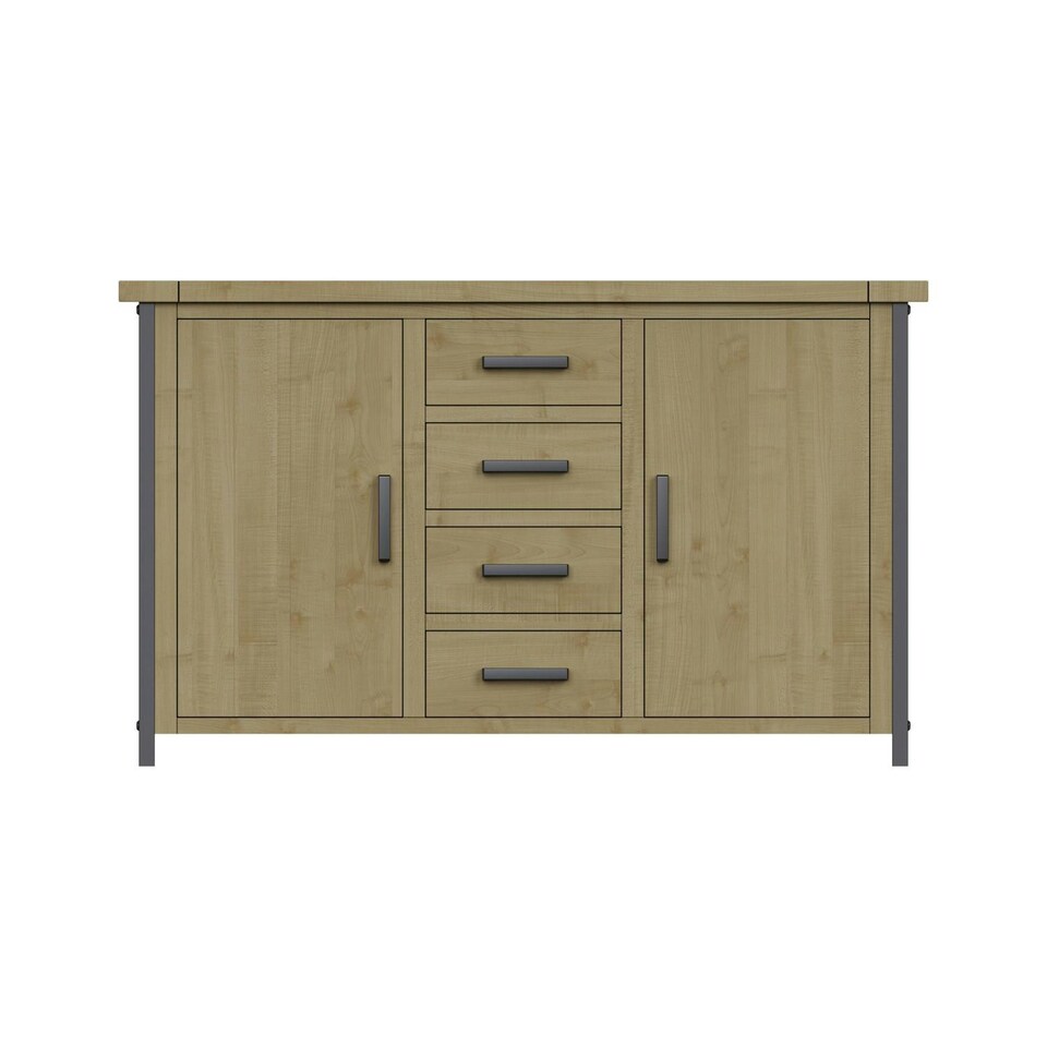 image 1 of Lowry 2 Door 4 Drawer Large Sideboard Driftwood Lacquered Solid Reclaimed Pine Brown