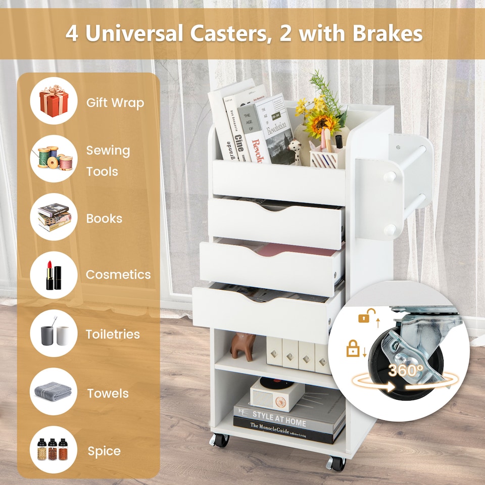 image 1 of COSTWAY Rolling Storage Cart Mobile Storage Cabinet White