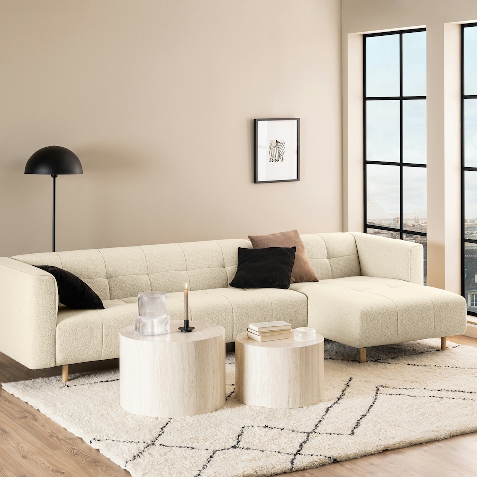 image 1 of Dice Round Coffee Table Set in Light Travertine Effect