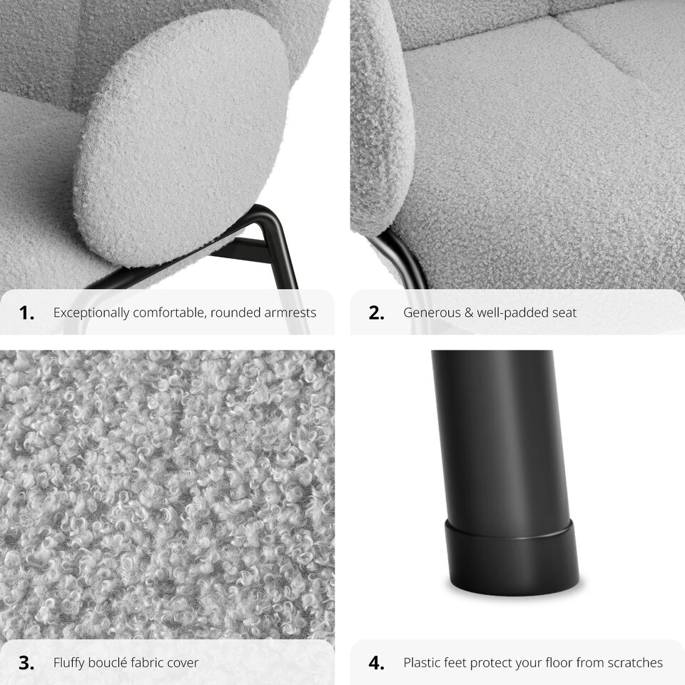 image 1 of Dining Chair - Boucle cover, plush padding, high backrest - per piece Grey | Light Grey