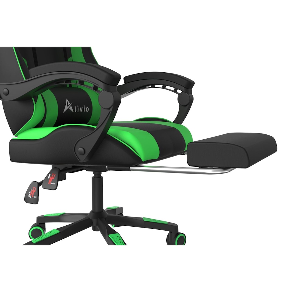 image 1 of Alivio Ergonomic Gaming Chair with Massage Lumbar Cushion & Retractable Footrest, PU Leather Video Game Chair (Green)