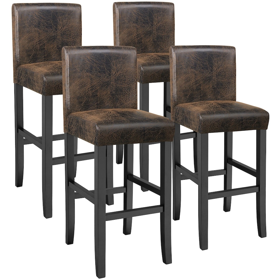 image 1 of Bar Stools with a padded backrest and faux leather cover | Brown | antique brown | 41 x 40 x 107 cm | 4