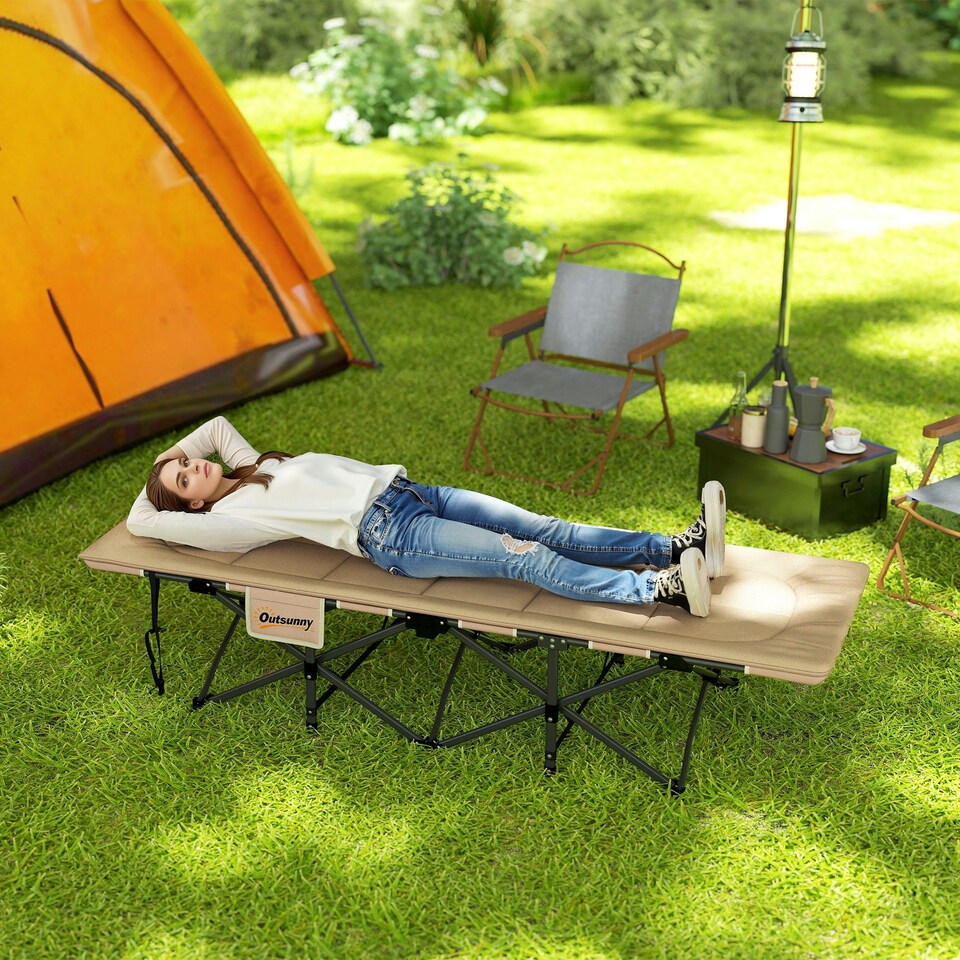 image 1 of Outsunny Camping Bed for Adults with Cushion, Headrest, Side Pocket, Grey 